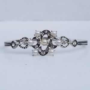 Silver Faux Pearl and Rhinestone Bracelet